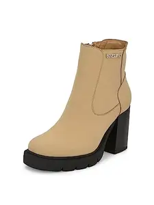 EL PASO Women Beige Faux Leather Casual Slip On Boots