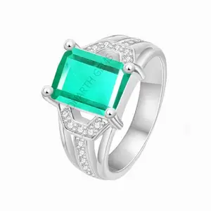 AKSHITA GEMS 3.25 Ratti 2.25 Carat Natural Panna Emerald Adjustable Silver Plated Ring With Lab Certificate