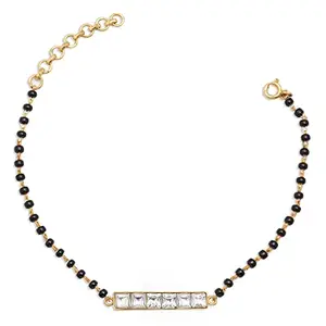 Unniyarcha Silver Zircon 6 Stone Luck Bracelet for Women, Sterling Silver Jewellery with Certificate of Authenticity & 92.5 Stamp, Oxidised Bracelet (Mangalsutra)