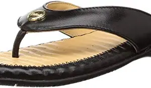 SCHOLL Women Flat Trim Thong Black Leather Slippers-8 (5746016)