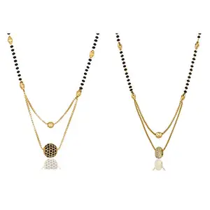 Brado Jewellery One Gram Gold Plated Combo of 2 Mangalsutra Necklace Pendant Tanmaniya Nallapusalu Black bead Chain For Woman and Girls