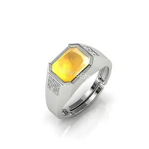 RRVGEM YELLOW SAPPHIRE RING 12.25 Ratti PUKHRAJ RING SILVER Plated Adjustable Ring Gemstone Ring for Men and Women (Lab - Tested)