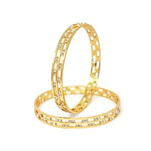 BLULUNE Gold Plated American Diamond Cuff anf Kada Bangle Set Jewelery for Women and Girls BL B AD-48 2.4