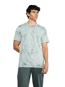 TECHNOSPORT Men Polyester Regular Fit Half Sleeve Jacquard T-Shirt with Double Cool, Quick Dry & Anti Microbial for Sports, Running & Casual Use