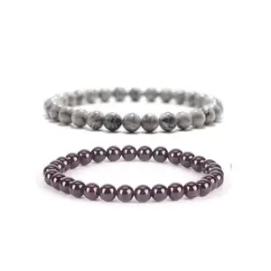 Gemaltic Healing Crystals Natural Gem Semi Precious Healing Crystals Handmade 8mm Round Beads Stretch Bracelet (6MM, Map Jasper & Garnet)