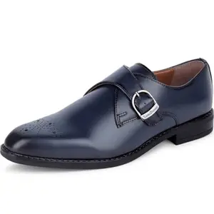 LOUIS STITCH Men's Formal Shoes | Leatherette Leather Single Monk Strap | Handmade Patina Finish | Comfortable for Business Casual, Every Day, Parties (LXSM) (Size - 8 UK) Federal Blue