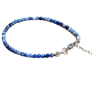 RRJEWELZ Sodalite Round Beaded Bracelet – Faceted 3mm Blue Stones with Silver Lock – 7 Inch Adjustable link Bracelet for Men & Women|LCBR_RR_06219