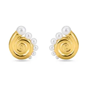 PALMONAS Pearl Snail Shell Stud Earring for Women - Gift for Girls & Women | Waterproof & Anti-Tarnish Earrings