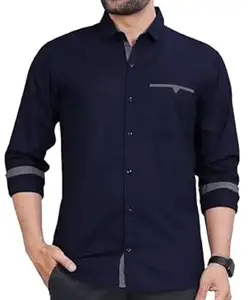 CB-COLEBROOK Men's Regular Fit Solid Soft Touch Cotton Casual Shirt with Pocket Design with Spread Collar & Full Sleeves (Available in Plus Size)