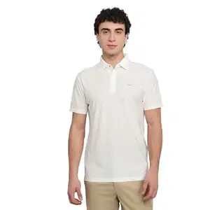 Park Avenue Men Slim Fit Structure Pattern Nylon Blend Polo Neck Half Sleeve Bonded Hem Casual T-Shirt