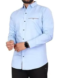 CB-COLEBROOK Men's Solid Relaxed Fit Cotton Shirt | Casual | Plain | Stylish Mens Shirt | Summer-Regular Fit Shirt Spread Collar with Pocket & Full Sleeves (Available in Plus Size)