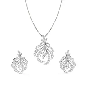 CLARA 925 Sterling Silver Nusa Pendant Earring Chain Jewellery Set | Rhodium Plated, Swiss Zirconia | Gift for Women & Girls