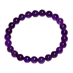 RRJEWELZ Natural Amethyst 8mm Round Shape Smooth Cut Beads 6.5 Inch Stretchable Bracelet For Men & Women. Unisex Bracelet For Healing, Meditation, Prosperity, Gift & Luck|STBR_RR_09793_6.5