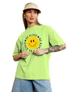 LEOTUDE Womens Loosefit Oversized Round Neck Cottonblend Half Sleeve T-Shirts (GRL_FS49_RED_MADDEE_P_NEONN_S)