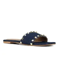Inc.5 Womens Navy Solid Square Toe Casual Flat Slip-on Sandals