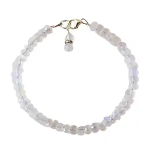 RRJEWELZ Rainbow Moonstone Rondelle Beaded Bracelet – Faceted 3-3.5mm White Stones with Silver Lock – 7 Inch Adjustable link Bracelet for Men & Women|LCBR_RR_05663