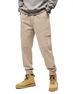 Leriya Fashion Men's Mid Rise Cargo Pants with 6 Pockets, Premium Cotton Drawstring Trousers, Comfortable Casual Workwear Joggers, Stretchable Track Pants for Office and Parties