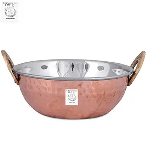 THATHERA Pure Copper Kadhai with Handles Hammered Design Kadhai for Home Cooking & Serving resturant 330 ml price in India.