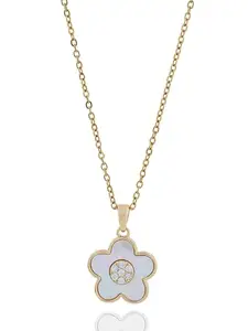 QUERALT Gold Tone Women's Pendant Chain Flower Pendant Necklace with White Enamel and Center Stone Daisy Glow Enamel Necklace