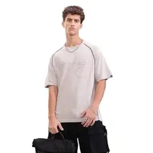 WROGN Men's 100% Cotton T-Shirt | Raglan Sleeve & Patch Pocket | Oversized Fit