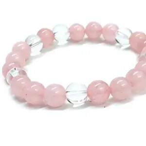 Astroghar Natural Rose Quartz and Clear Quartz Bracelet