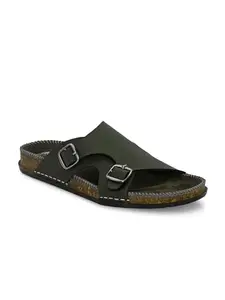AADI Mens Olive Synthetic Leather Trendy Lightweight Comfortable Indoor Outdoor Daily Use Casual Slides/Slippers/Sandals/Floaters