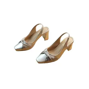 OZURI Silver Block Wedge Heels for Women | Soft Comfort Square Toe Sandal for Women Casual Wear (Size-38)