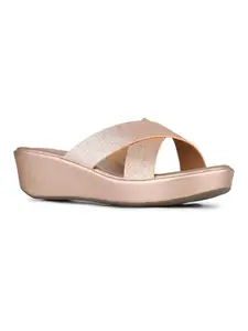 Inc.5 Womens Rose Gold Party Wear Solid Round Toe Western Heel Sandals