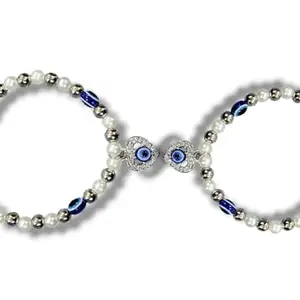 Glamour Galleria Silver Evil Eye Bracelet for Women and Girls Pearl Jewellery Heart Diamond Bracelet for Couple (2, Couple)