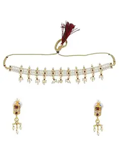 The Clara Pink-Gold Colour Traditional Chinchpeti Necklace Set For Stylish Women | Pearls Beads Kolhapuri Moti Necklace Set | Maharashtrian Jewellery
