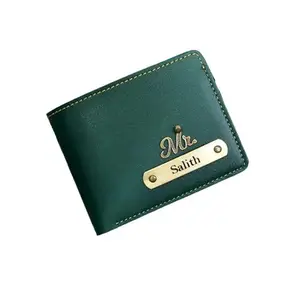 NAVYA ROYAL ART Men's Leather Personalised Name with Logo Wallet - Green