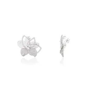 METALM 925 Silver Dangle Earring for Women, Floral Shape Design with CZ Stone, Attractive Designs earring for Parties & Special events (CSJ145)