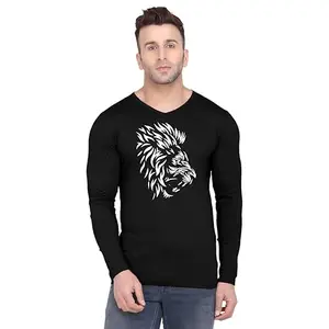 Fashions Love Men Cotton Full Sleeve V Neck Stylish Mens Casual Wear Ms Dhoni Cricket Sports Mahi Creative Graphics Printed Printed T Shirt FSVN-3696-M Black