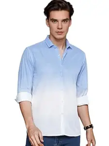 IndoPrimo Men's Cotton Shirt with Full Sleeves Spread Collar Classic Style Solid Pattern Regular Fit and Standard Length