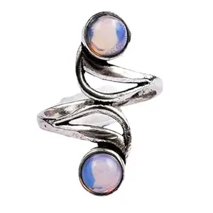 Metal Alloy Rhodium Polished Round Shape White Opal Gemstone Handmade Filgree Ring Indian Size 18 RGS-1353