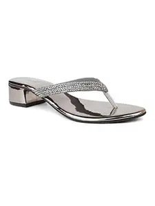 Inc.5 Women Pewter Embellished Party Block Sandals
