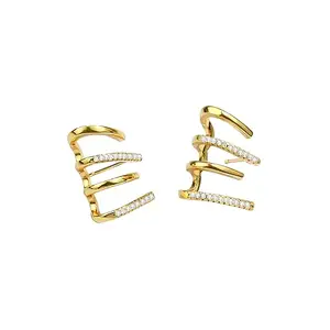 Karishma Kreations Claw Geometric Trendy Earrings 4 Rows Micro Pave Cubic Zirconia CZ Stud Earrings For Women