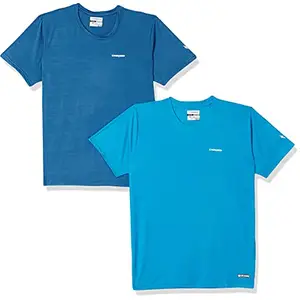 Charged Endure-003 Chameleon Spandex Knit Round Neck Sports T-Shirt Blue-Heaven Size Xl And Charged Pulse-006 Checker Knitt Round Neck Sports T-Shirt Scuba Size Xl