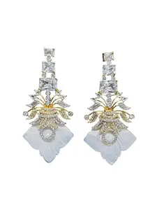 RinGold American Diamond Gold Plated Earring for Woman Trendy Designer LuxuryLuxe American Diamond Dangle Earrings DE38 (White Gold)