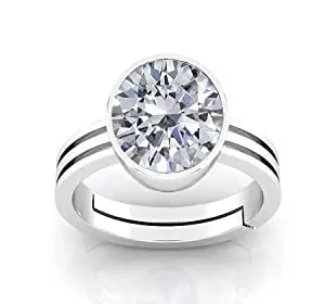 Anuj Sales 11.00 Ratti 10.50 Carat Zircon Ring Diamond Ring American Diamond Zircon Stone Silver Plated Metal Adjustable Ring for Men and Women