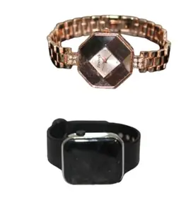 Stylish Fashionable Brown Watch & Black Digital Watch Wrist Watch for Women & Girls Combo of 2