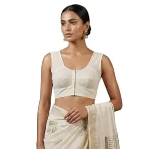 Aparajita Creations Women’s Ready-to-Wear Cotton Saree Blouse | V-Neck Sleeveless Choli with Front Button Design | Non-Padded Comfortable Ethnic Blouse for Saree, Lehenga