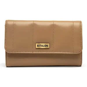 ESTALON PU Leather Women's Wallet - Premium Faux Leather Trifold Wallet, Anti-Theft Protection RFID Wallet for Women, Stylish and Modern Design (Beige)