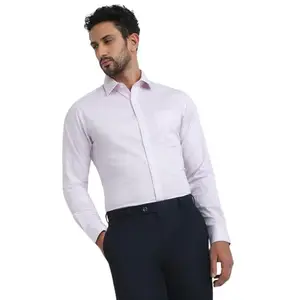 Raymond Men Slim Fit Stripe Pattern Pure Cotton Semicutaway Collar Full Sleeve Formal Shirt (Size: 42)-RMSN13378-R4 Medium Red