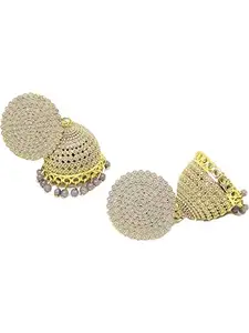 Vembley Ethnic Stylish Trendy Golden and Grey Pearls Drop Dome Shape Jhumka Earrings For Women and Girls