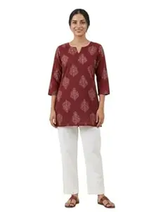 JIVAS COLLECTIVES Women’s Pure Katha Cotton & Cotton Floral Print Kurti | Short Tunic Top for Women | Round V-Neck 3/4 Sleeve Ethnic Kurti for Daily & Casual Wear