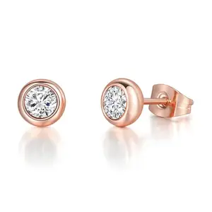 Peora Rose Gold Plated Crystal Studded Round Stud Earrings Fashion Jewellery Gift for Women & Girls