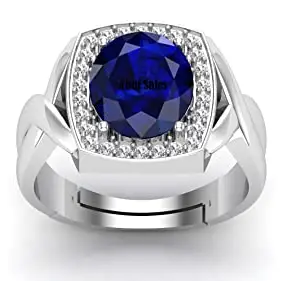 Anuj Sales 17.00 Carat Earth Mined AAA+ Quality Natural Blue Sapphire Neelam Panchdhatu Silver Plated Adjustable Gemstone Ring for Women's and Men's (Lab - Certified)