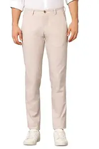 Louis Philippe Men's Slim Fit Textured Cotton Blend Casual Trousers