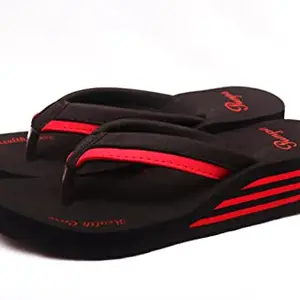 Women's Flip-Flops & Slippers | Ortho Comfort with Style for Women & Girls - Light weight, Soft & Stylish Footwear | Suitable for Knee, Diabetic & Orthopedic Pains (Black red, numeric_5)
